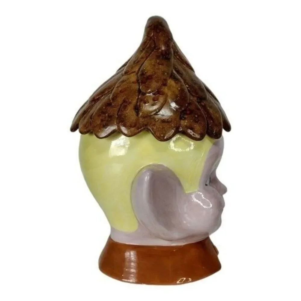 Vintage 70s Kitsch Ceramic Elf Cookie Jar Pixie Canister Storage Container